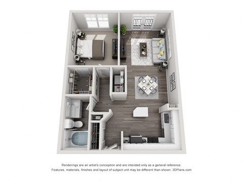 Floor plan for 1 bed, 1 bath, 756 sqft